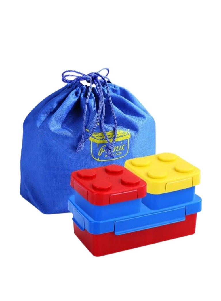 XiuWoo Buildable Building Block Lunch Box Picnic Bento Box With Blue Insulated Bag  - Image 1