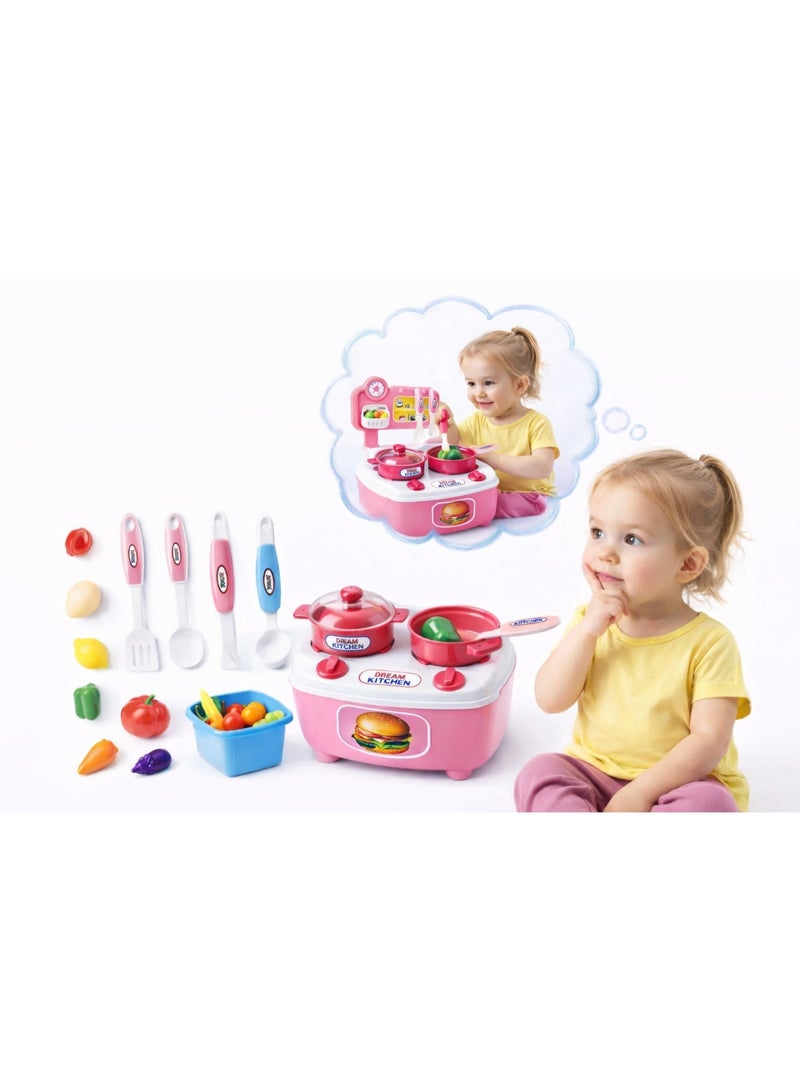 لعبه مطبخ أطفال طقم مطبخ صغير للبنات والأولاد، بوتجاز/موقد لعبه مع حله وطاسه ومعلقه ومغرفه واكسسوارات طبخ، لعبه شيف وتمثيل أدوار طبخ وأكل، طقم مطبخ للعاب بيتى للتسليه والهدايا - Image 1
