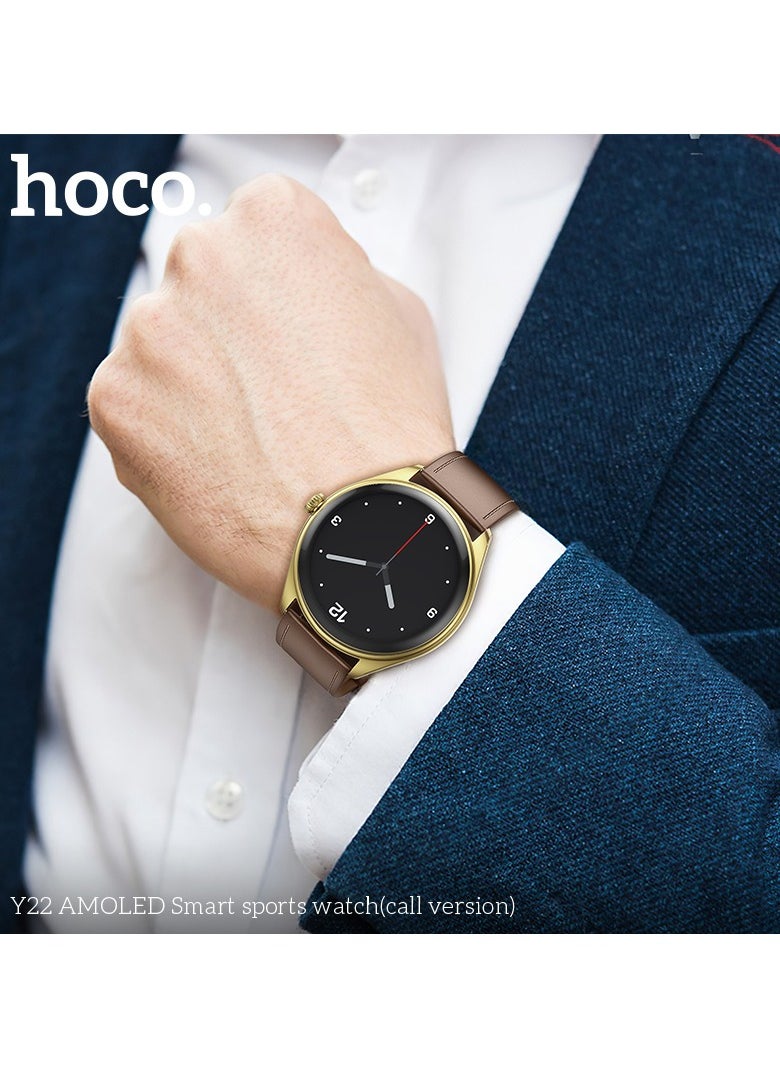 Smart Watch Hoco Y22 AMOLED supports Bluetooth calls, IP67 water and dust resistance, with two straps, gift inside the box(black)