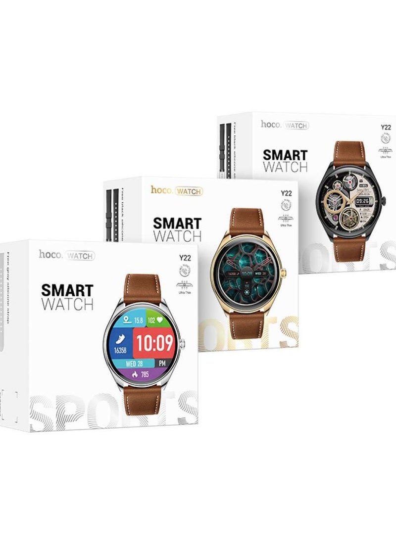 Smart Watch Hoco Y22 AMOLED supports Bluetooth calls, IP67 water and dust resistance, with two straps, gift inside the box(black)