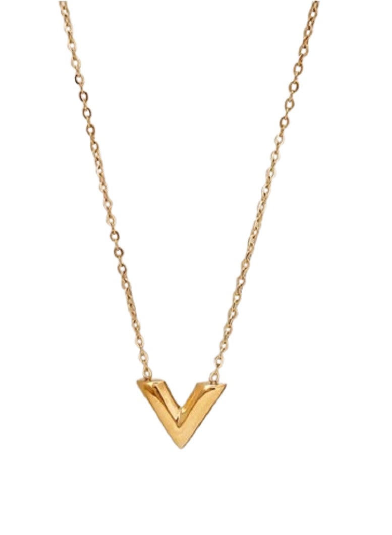 ورد قلادة بدلاية على شكل حرف V مطلية بالذهب من الستانلس ستيل - Image 1