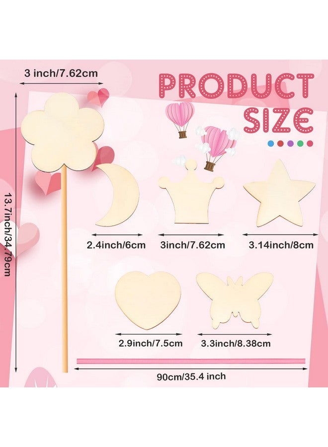 Chinco Princess Fairy Wands Kit Include Wooden Fairy Wands, Gem Stickers, Ribbons Unfinished Wooden DIY Magical Crafts Moon Butterfly Magical Crafts for Girls Make Your Own Princess(36 Sets) - Image 2