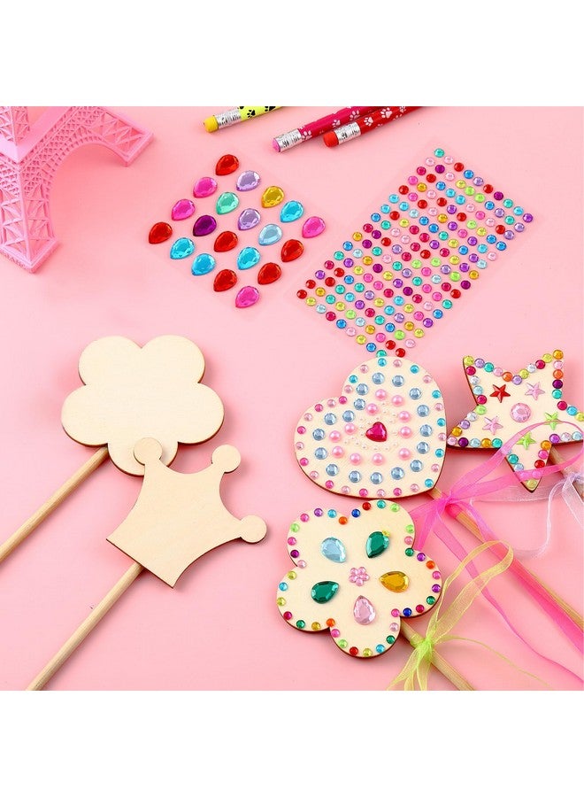 Chinco Princess Fairy Wands Kit Include Wooden Fairy Wands, Gem Stickers, Ribbons Unfinished Wooden DIY Magical Crafts Moon Butterfly Magical Crafts for Girls Make Your Own Princess(36 Sets) - Image 4