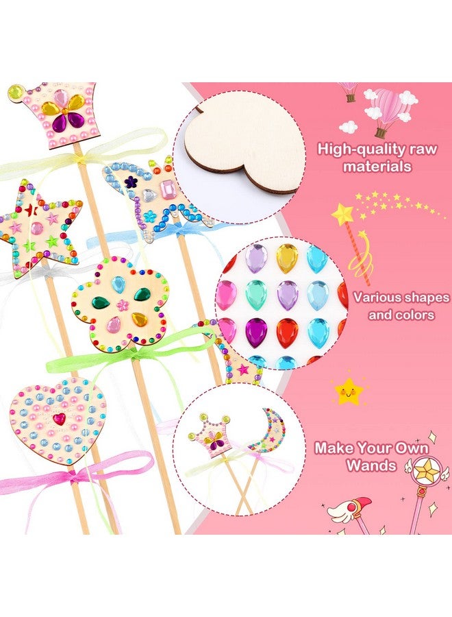 Chinco Princess Fairy Wands Kit Include Wooden Fairy Wands, Gem Stickers, Ribbons Unfinished Wooden DIY Magical Crafts Moon Butterfly Magical Crafts for Girls Make Your Own Princess(36 Sets) - Image 3