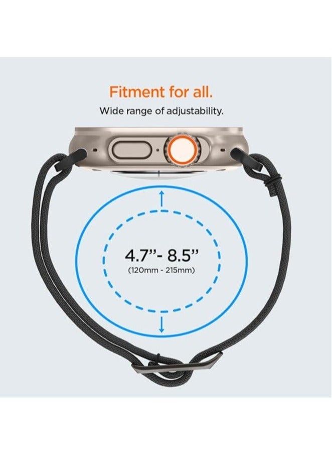 TIGER Lite Fit Ultra Nylon Solo Loop Band for Apple Watch – Compatible with Apple Watch Ultra 2 (49mm), Series 9/8/7 (45mm), Series SE2/6/SE/5/4 (44mm), and Series 3/2/1 (42mm) – Comfortable, Stretchable, Adjustable Strap for All-Day Wear  Black - Image 2