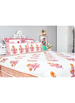 OJARIYA Super King Size Multicolor Hand Block Printed Pure Organic Cotton Bed Sheet (with 250 TC)  And Pillow Covers  - Image 4