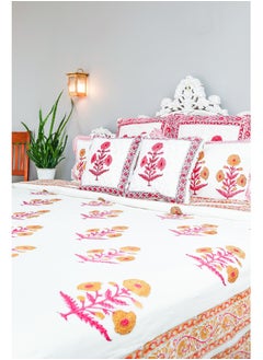 OJARIYA Super King Size Multicolor Hand Block Printed Pure Organic Cotton Bed Sheet (with 250 TC)  And Pillow Covers  - Image 2