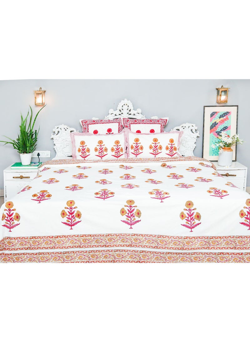 OJARIYA Super King Size Multicolor Hand Block Printed Pure Organic Cotton Bed Sheet (with 250 TC)  And Pillow Covers  - Image 1