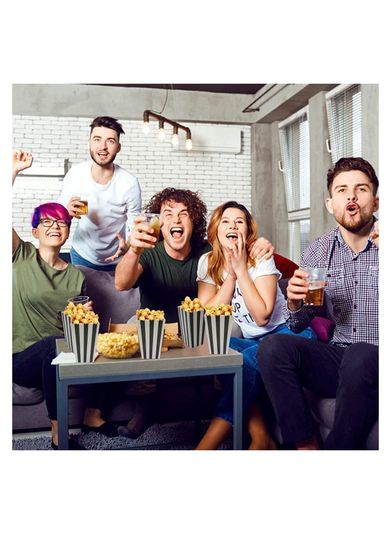 SYOSI 50Pcs Popcorn Boxes Mini Paper Popcorn Box Cardboard Popcorn Container for Party Decoration Supplies Square Popcorn Box, White/Black Stripes - Image 2