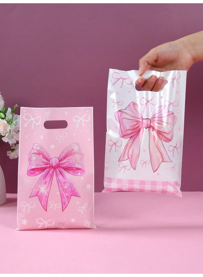Set of 20 Gift Bags with White and Pink Bow Design – Perfect for Birthdays, Baby Showers, and All Special Occasions - Image 1