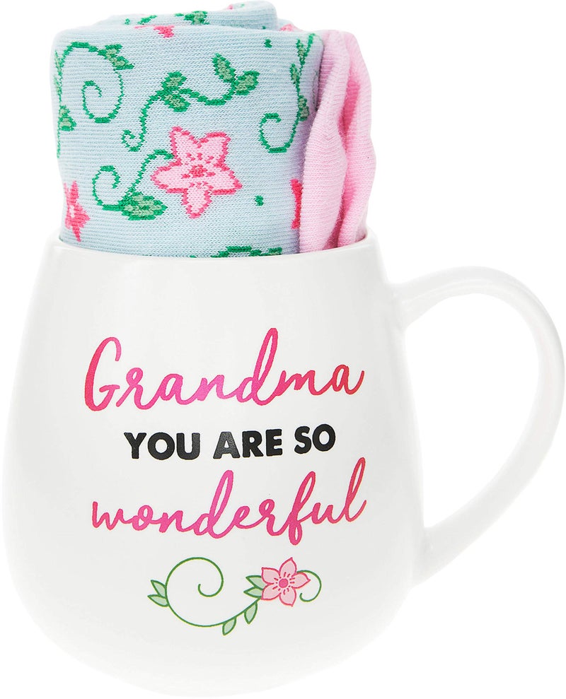 Pavilion Gift Company Pavilion Gift Company  Grandma You Are So Wonderful  Flower Socks  155 Oz Coffee Cup Mug Gift Set