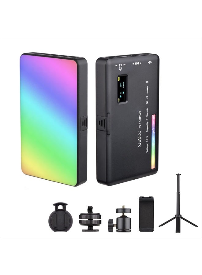 ANDOER W140 RGB LED Video Light Kit Pocket Video Conference Lighting CRI95+ 2500K-9000K Dimmable 20 Lighting Effects with Desktop Tripod Ballhead Phone Holder Computer Clip Cold Shoe Adapter - Image 1