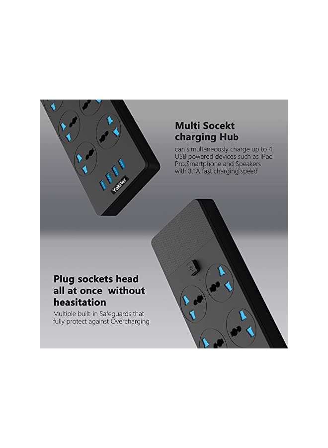 Yakiter Yakiter Universal Power Strips Extension Lead Outlets, All in one Wall Plug Adapter with 4 (3.1A) USB Hub & 6 Gang Smart Electrical Sockets,Surge Protection Plug Cable Cord for Home Office（5M/16.5FT）  - Image 4