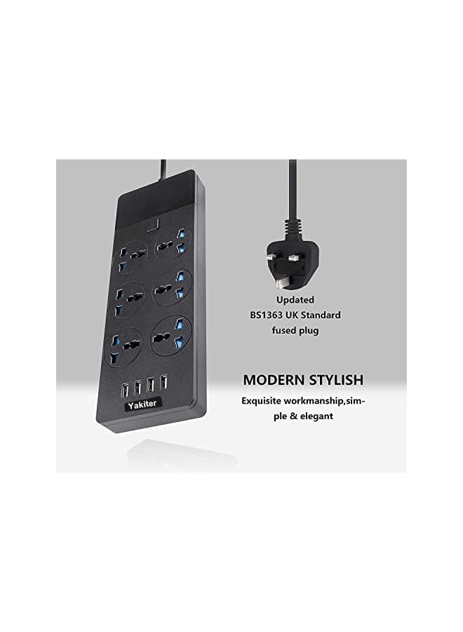 Yakiter Yakiter Universal Power Strips Extension Lead Outlets, All in one Wall Plug Adapter with 4 (3.1A) USB Hub & 6 Gang Smart Electrical Sockets,Surge Protection Plug Cable Cord for Home Office（5M/16.5FT）  - Image 5