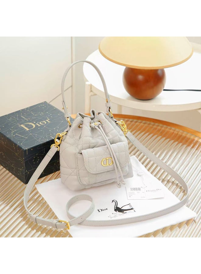 Dior Addict Dior Mini Drawstring Bucket Bag in Soft Gray Leather