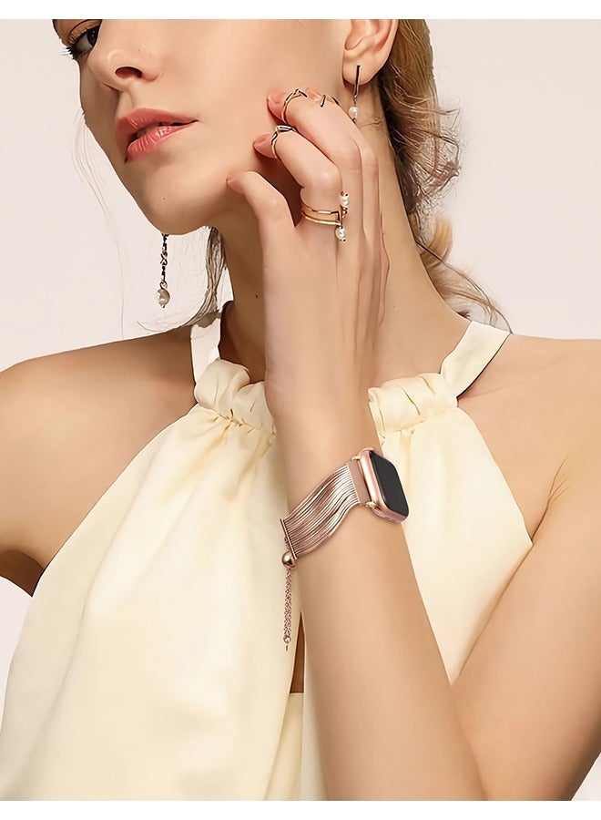 O Ozone Stainless Steel Tassel Band For Apple Watch Series 10 9 8 7 6 5 4 SE, 38/40/41/42mm Dressy Chain Metal Wristband Strap - Silver  - Image 4