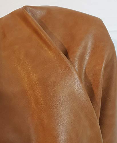 NAT LEATHERS Cognac British Tan Faux Vegan (Peta Approved) Leather Synthetic Pleather 0.9 mm 1 Yard Cut (36 inch x 54 inch) Smooth Upholstery (Cognac) NAT Leathers™ - Image 1