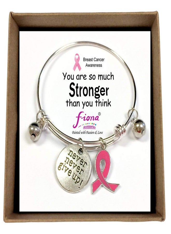fiona Awareness Bangles For Women - Breast Cancer Awareness Bracelets Charm Bangle - Pink Positive Inspirational Message Charm Bangle 1 pc - Image 2