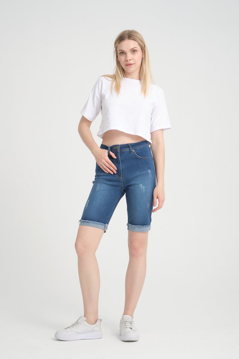 Era Lisa Double Leg High Waist Full Lycra Denim Shorts - Image 2