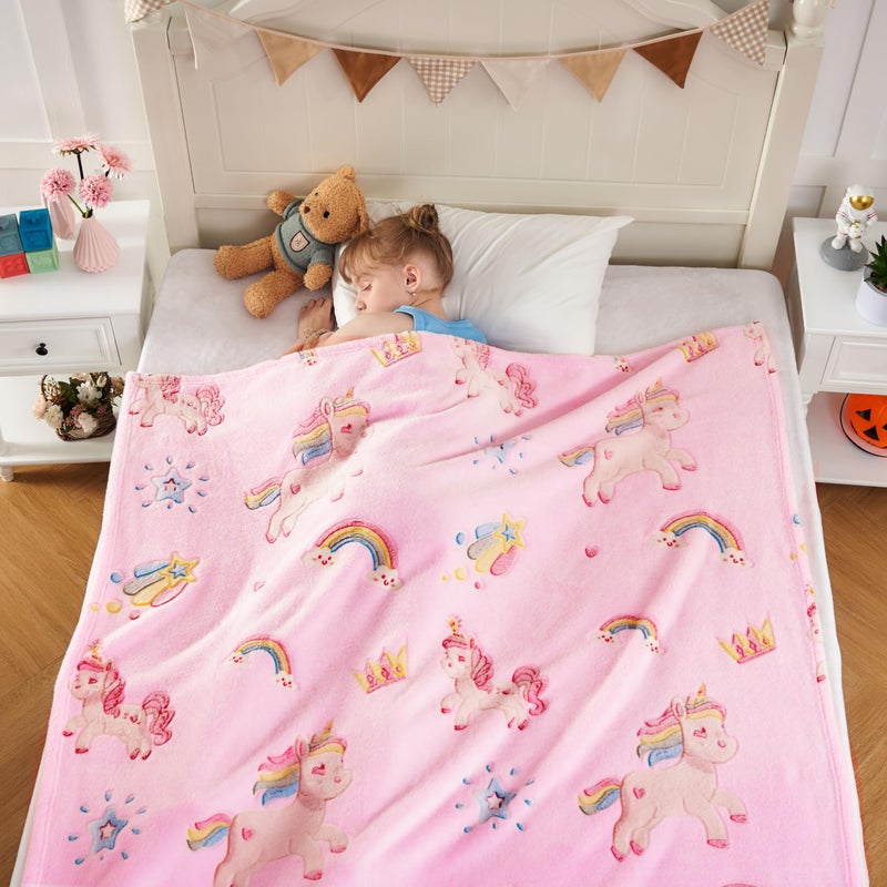 inhand Pink Unicorn Gift for Girl Glow in The Dark Blanket Unicorn Toys Kids Throw Blanket for Couch Soft Fleece Blanket Gift for 4-12 Girls Fuzzy Room Decor Birthday Gifts, 50"X60", Pink - Image 5