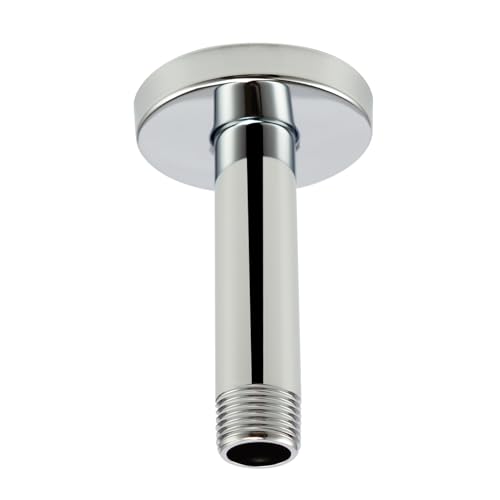 Purelux Ceiling Mount Shower Arm 4 Inches Made of Stainless Steel for Rainfall Showerhead, Chrome Finish with Gasket Flange - Image 1