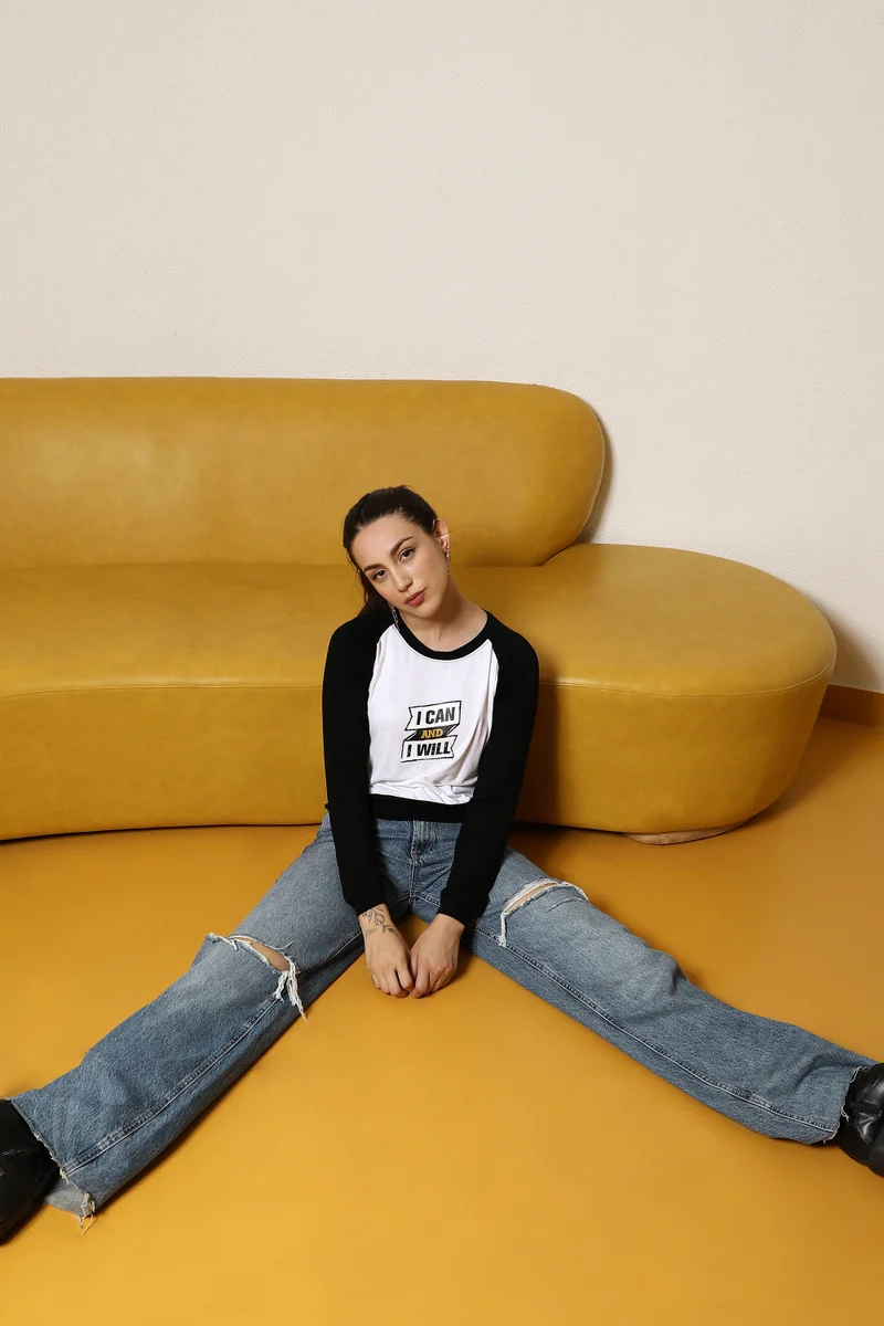 Campus Sutra Women's White I Can & I Will Raglan Top