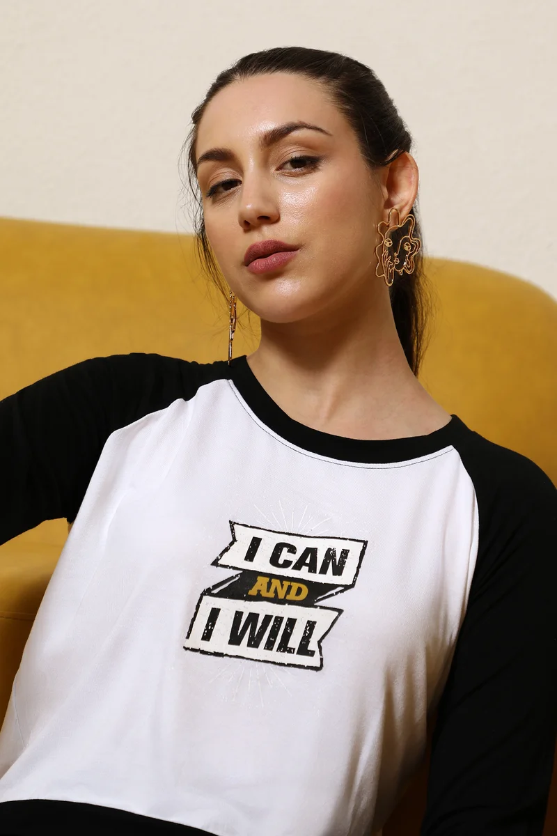 Campus Sutra Women's White I Can & I Will Raglan Top