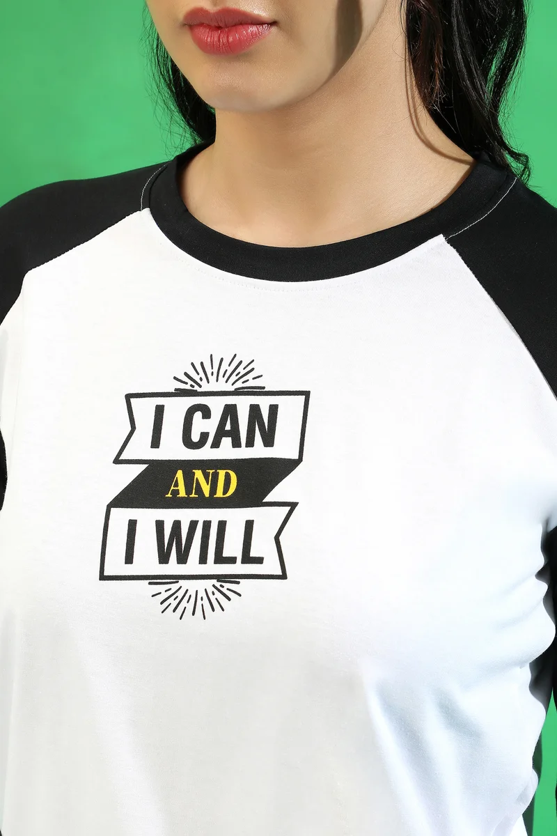 Campus Sutra Women's White I Can & I Will Raglan Top