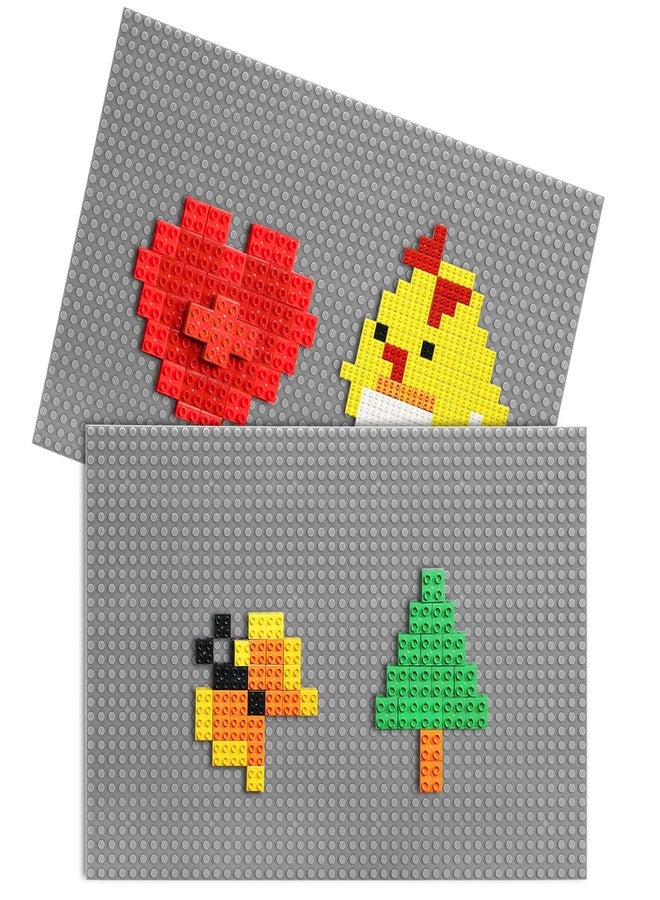 ZENFUN 4 Pack Baseplates Building Plates for Building Bricks, 10'' x 15''/25.5x38 CM, Classic Build Baseplates Compatible with Major Brick Brands, Grey - Image 3