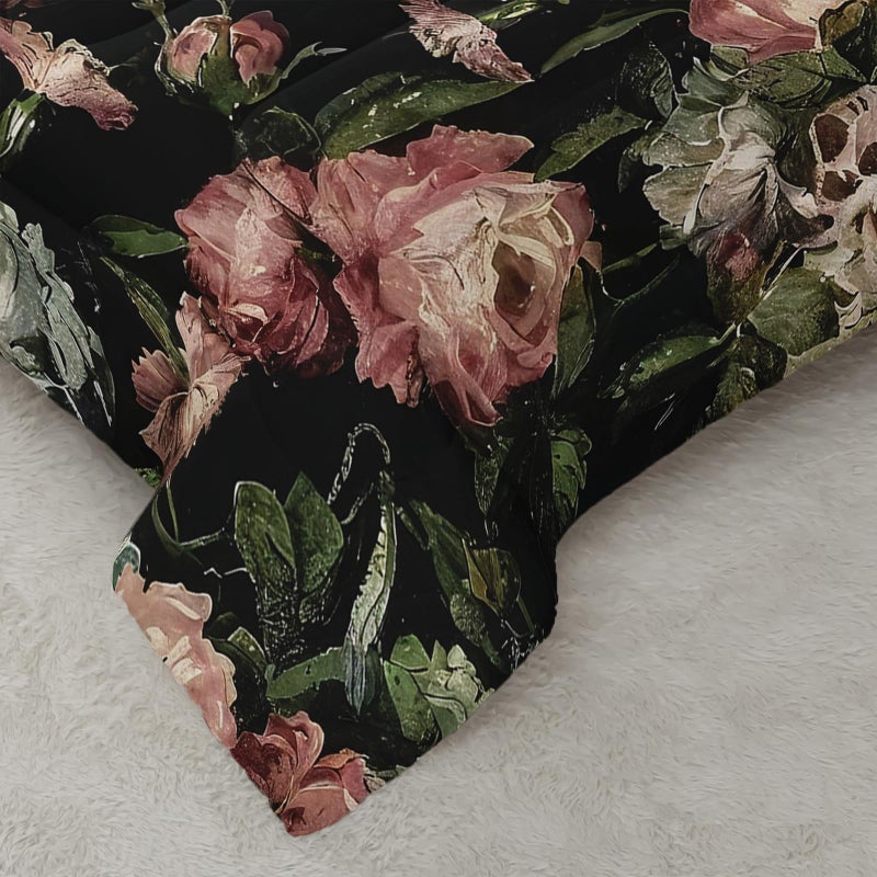 Nttopship Boho Floral Comforter Set Queen Black Floral Bedding Sets 3PCS for Kids Teen Adult Flowers Leaves Room Decor Ultra-Soft Lightweight Microfiber 1 Comforter with 2 Pillowcases - Image 5