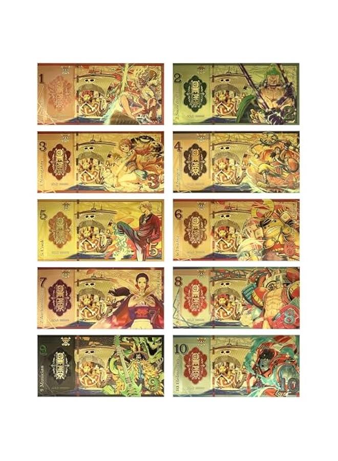 Generic Anime One Piece Gold Coated Bookmarks, Straw Hat Pirates Limited Edition Collectible Banknote (10 PCS, Gold) - Image 1