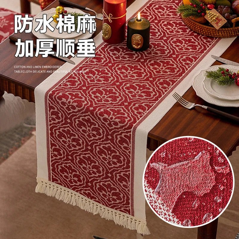 Y&D New Scandinavian Modern Waterproof Jacquard Table Runner with Tassel – Luxury Dining Table Decor, Striped Pattern, Machine Washable - Image 3