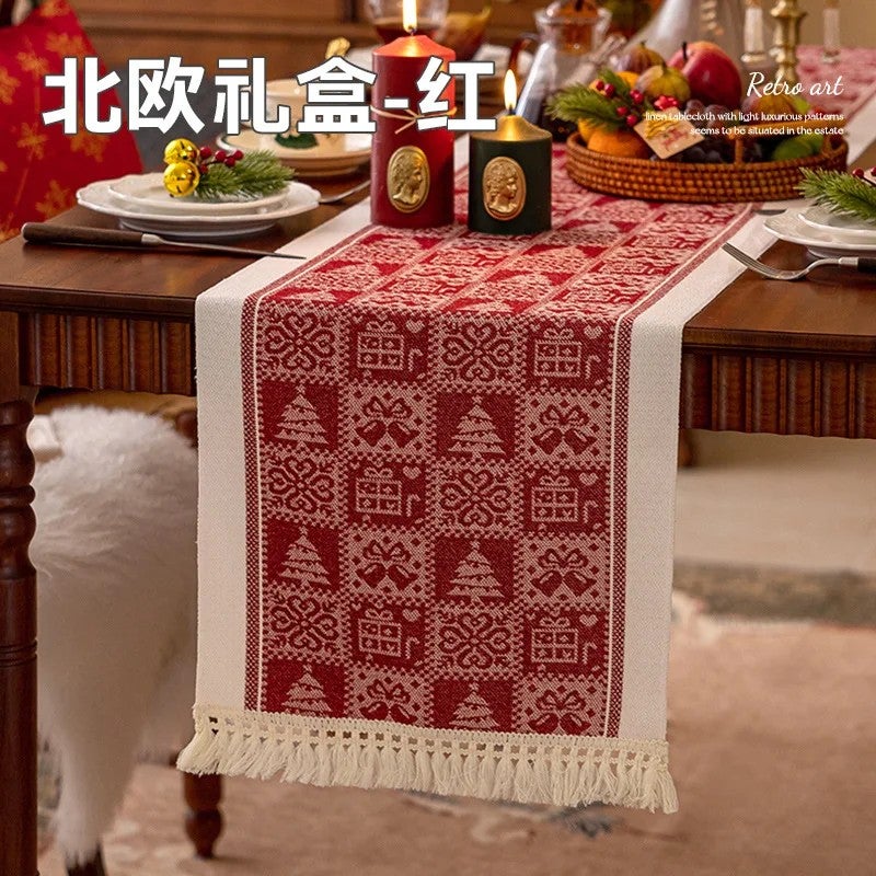 Y&D New Scandinavian Modern Waterproof Jacquard Table Runner with Tassel – Luxury Dining Table Decor, Striped Pattern, Machine Washable - Image 1