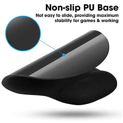 Sounce Mouse Pad, Ergonomic Mouse Pad with Comfortable Gel Wrist Rest Support and Lycra Cloth, Non-Slip PU Base for Easy Typing Pain Relief, Durable and Washable, Classic (Black) - Image 2