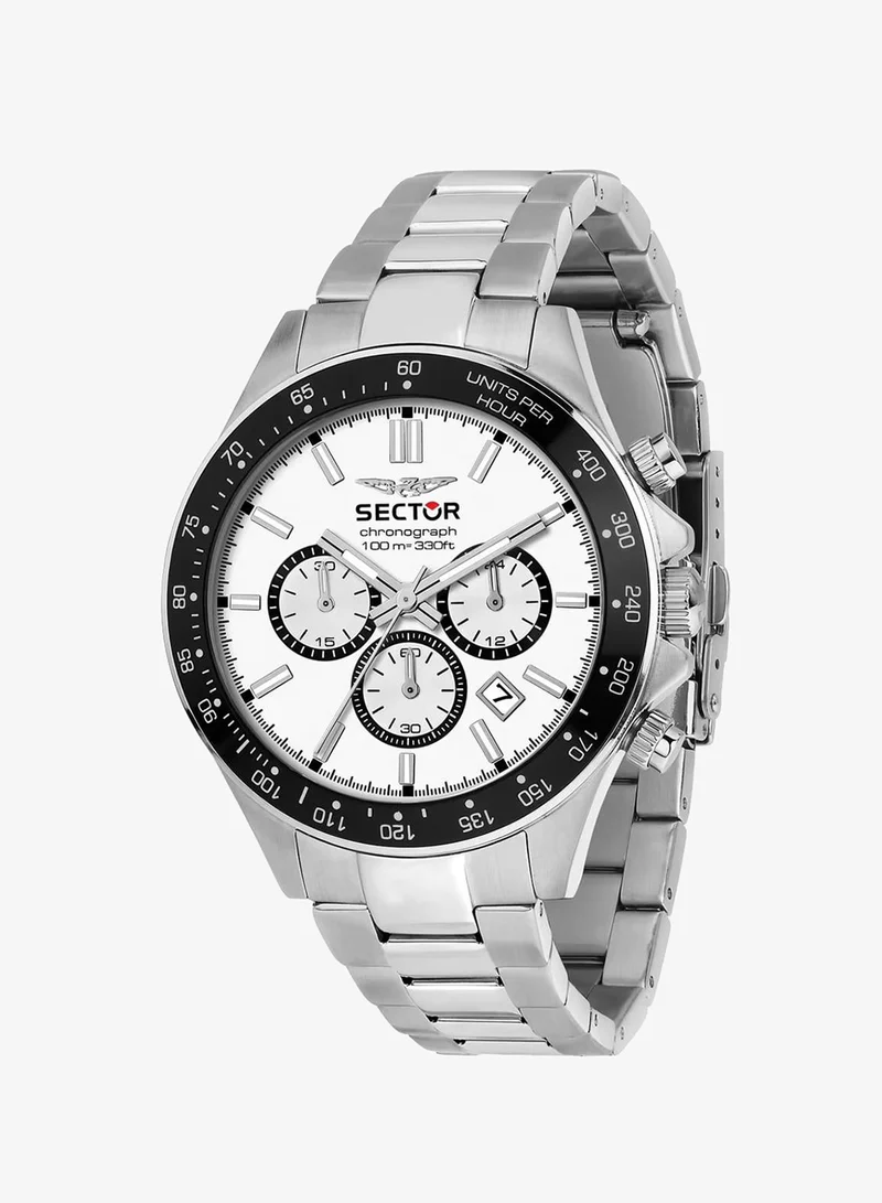 Sector 230 Collection Men's Chronograph Analog Watch - White Dial, 43mm Metal Case, Silver Stainless Steel Bracelet, Quartz, 100M Water Resistant - R3273661049