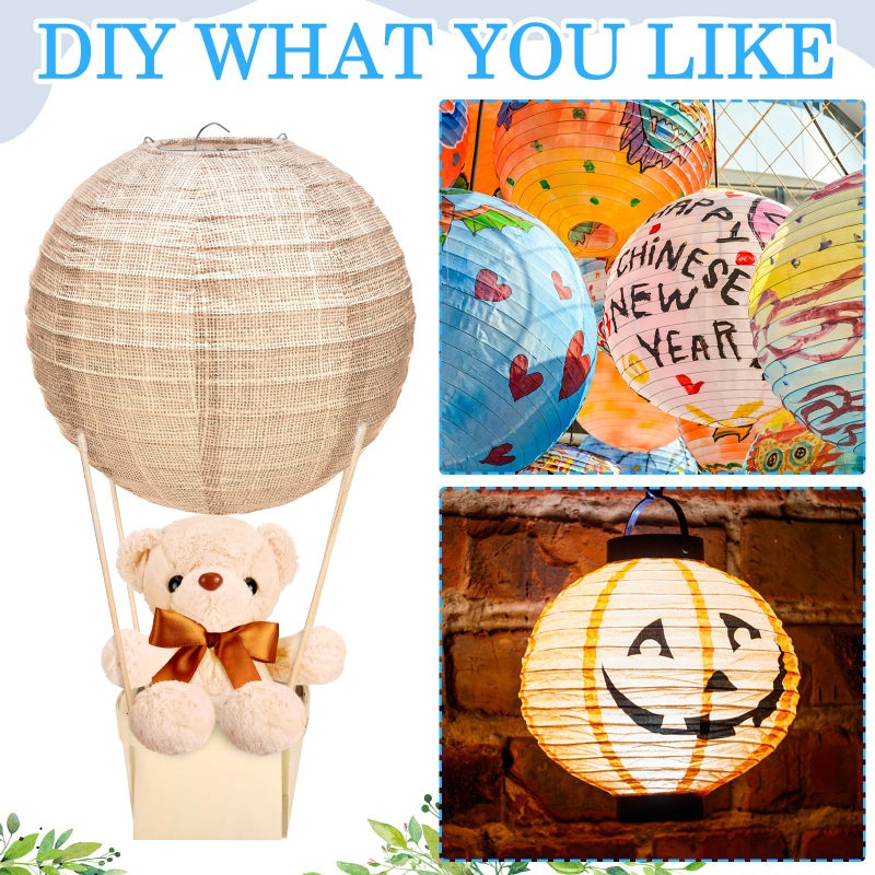 Baquler 12 Sets Bear Hot Air Balloon Table Centerpieces for Baby Shower,DIY Paper Lanterns Stuffed Plush Bear Wooden Basket with Stick Adhesive Tape for Wedding Birthday Gender Reveal Party(Linen) - Image 4