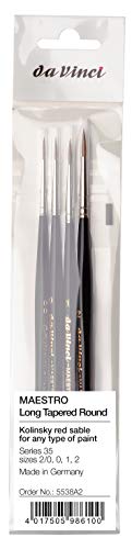 da Vinci Brushes Watercolor Set 5538a2 - Maestro Kolinsky Red Sable 4 Brush Set - Long Tapered Rounds - Series 35 Sizes 2/0, 0, 1 & 2, 1 count, Black - Image 3