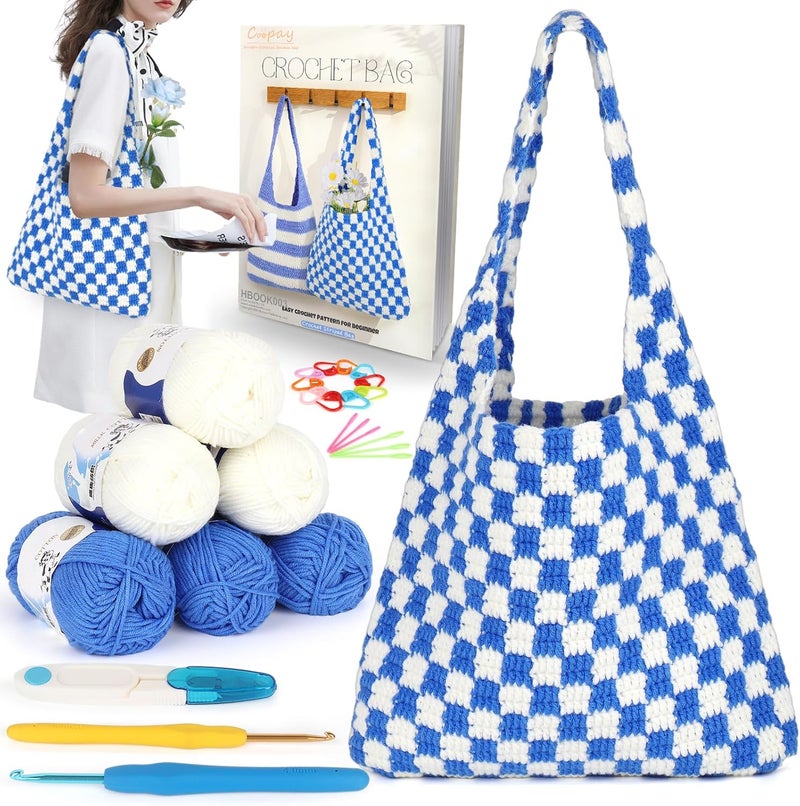 Coopay Coopay Beginner Crochet Bag Kit with Instructions  Enough Yarn Easy Starter Kit to Learn Crochet  Make Tote Bag - Image 1