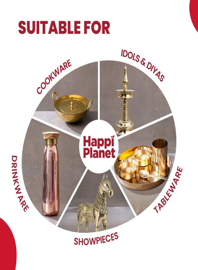Happi Planet Copper, Bronze & Brass Cleaner Spray | 500 ML | zero Abrasives, zero Scratches | Non-Toxic, Plant Based | Suitable for Drinkware, Cookware, Idols & Diyas | Co- Created with P-TAL - Image 3