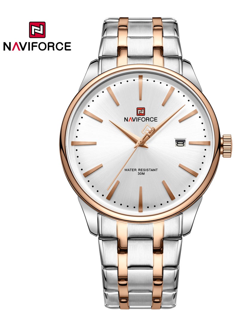 NAVIFORCE Elegant Silver Stainless Steel Analog Wrist Watch for Men with Date Display Water Resistant Classic Design Quartz Movement Stylish Business and Casual Timepiece Durable Bracelet Comfortable Wear  - Image 1