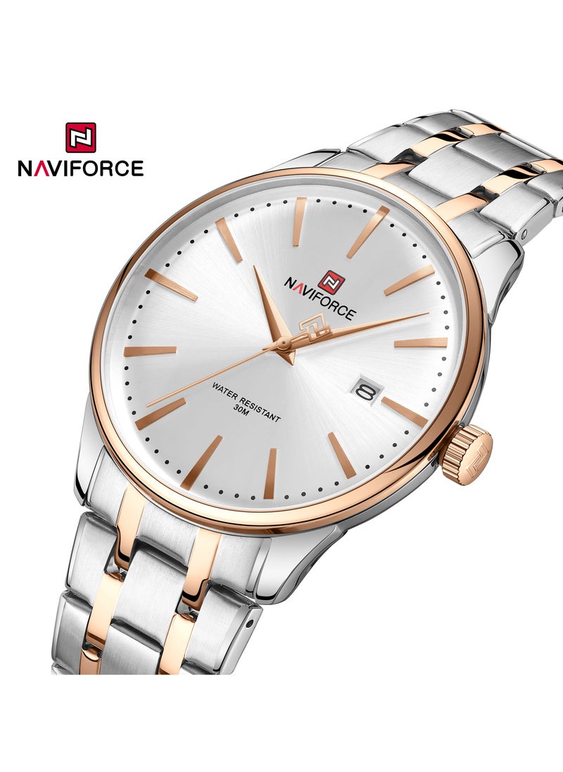 NAVIFORCE Elegant Silver Stainless Steel Analog Wrist Watch for Men with Date Display Water Resistant Classic Design Quartz Movement Stylish Business and Casual Timepiece Durable Bracelet Comfortable Wear  - Image 2