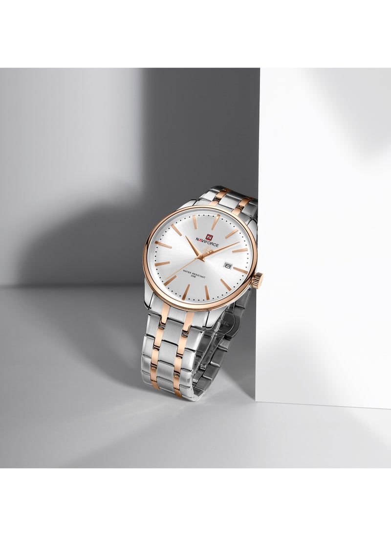 NAVIFORCE Elegant Silver Stainless Steel Analog Wrist Watch for Men with Date Display Water Resistant Classic Design Quartz Movement Stylish Business and Casual Timepiece Durable Bracelet Comfortable Wear  - Image 5
