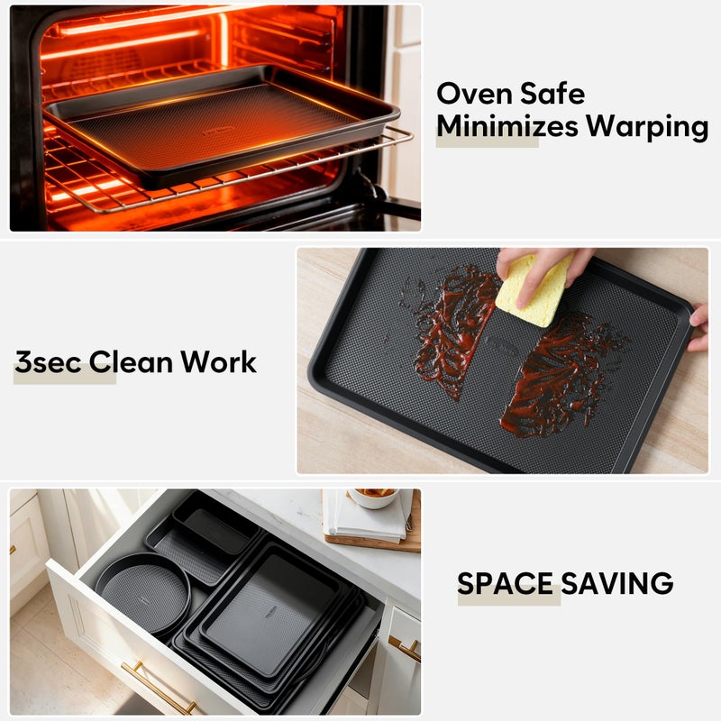 Fire More 10-Piece Nonstick Baking Pan Set, 0.8MM Thick Stackable Bakeware Sets Including Cookie Sheets for Baking, Cooling Rack, Muffin Pan, Cake Pan, Pizza Pan, Loaf Pan - Image 5