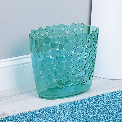 mDesign Plastic Slim Oval 2 Gallon Trash Can Wastebasket Garbage Bin - Decorative Themed Basket for Bathroom, Bedroom, Office - Hold Trash, Waste, Recycling - Pebbles Collection - Blue - Image 2