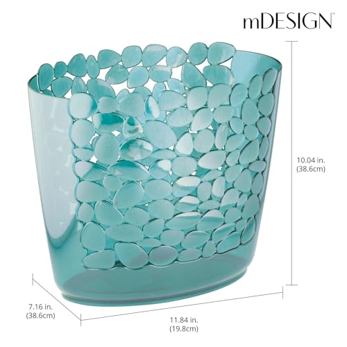 mDesign Plastic Slim Oval 2 Gallon Trash Can Wastebasket Garbage Bin - Decorative Themed Basket for Bathroom, Bedroom, Office - Hold Trash, Waste, Recycling - Pebbles Collection - Blue - Image 4