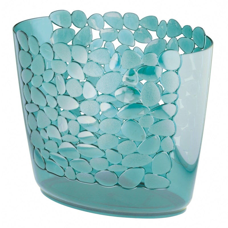 mDesign Plastic Slim Oval 2 Gallon Trash Can Wastebasket Garbage Bin - Decorative Themed Basket for Bathroom, Bedroom, Office - Hold Trash, Waste, Recycling - Pebbles Collection - Blue - Image 5