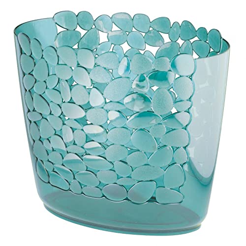 mDesign Plastic Slim Oval 2 Gallon Trash Can Wastebasket Garbage Bin - Decorative Themed Basket for Bathroom, Bedroom, Office - Hold Trash, Waste, Recycling - Pebbles Collection - Blue - Image 1