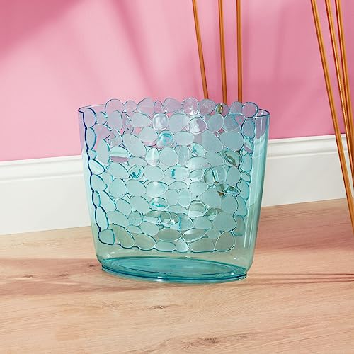 mDesign Plastic Slim Oval 2 Gallon Trash Can Wastebasket Garbage Bin - Decorative Themed Basket for Bathroom, Bedroom, Office - Hold Trash, Waste, Recycling - Pebbles Collection - Blue - Image 3