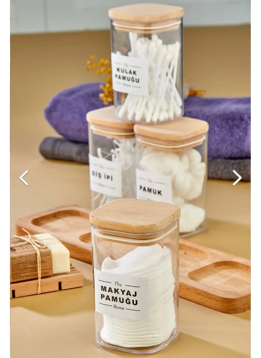 Fbz Home 4-Piece Mica Cotton Buds & Cotton & Makeup Cotton & Dental Floss Organizer Storage Box with Wooden Stand  - Image 2