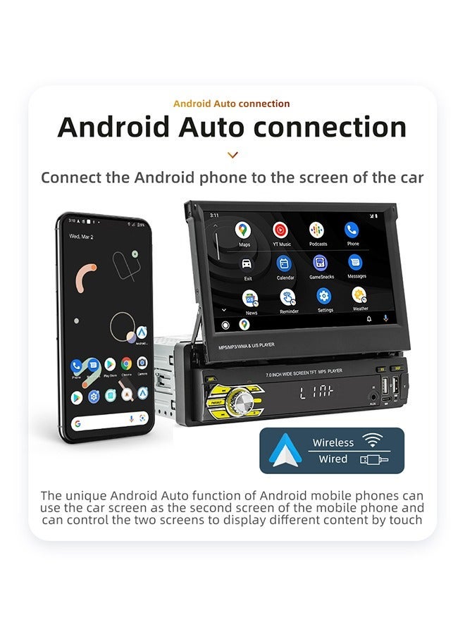 XUTIANZE 7-Inch Retractable Smart Car Screen – Wireless CarPlay & Android Auto | 12LED Reversing Camera | HD Touch Display | Bluetooth Hands-Free Calls | FM/AM Radio | Multimedia Playback | Supports 14 Languages (Including Arabic) - Image 5
